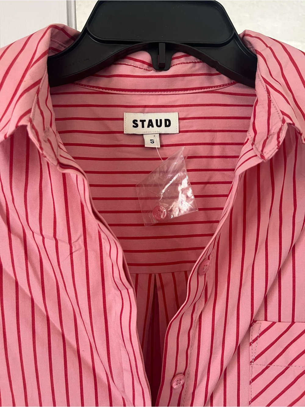 STAUD Pink and Red Striped Relaxed Shirt Dress - Picture 5 of 6